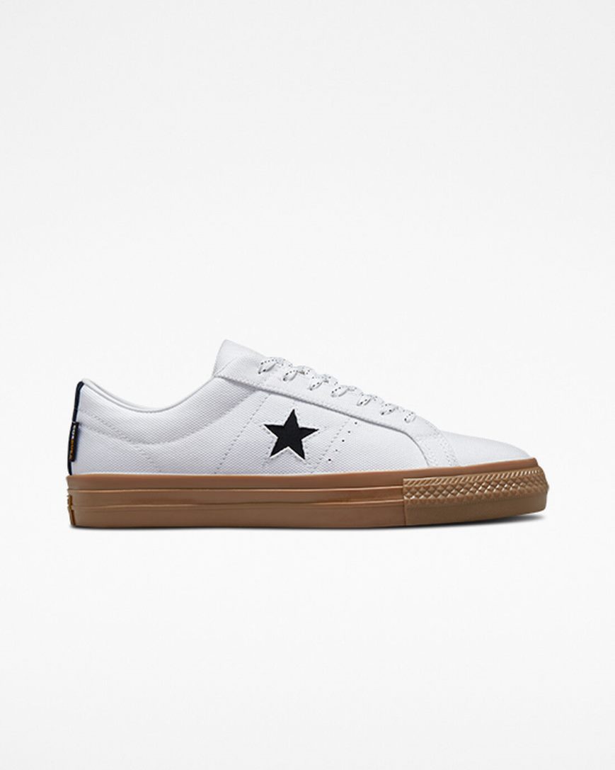 Bascheți Barbati Converse One Star Pro Cordura Panza Albi Negrii | RO SGWRZ793